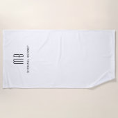 Serviette De Plage Élégant Monogramme Noir et Blanc (Devant)
