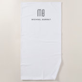 Serviette De Plage Élégant Monogramme Noir et Blanc (Devant)