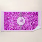 Serviette De Plage Élégant Monogramme Pailleté Rose (Devant)