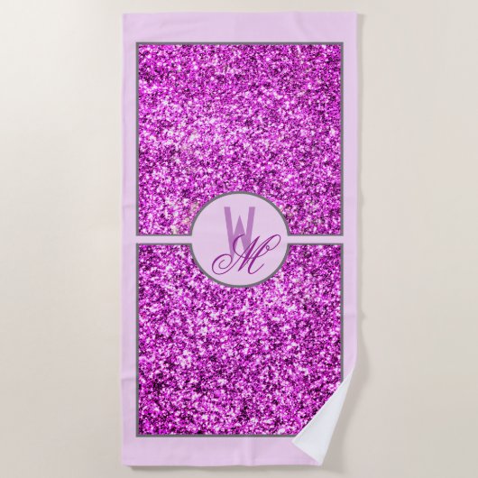 Serviette De Plage Élégant Monogramme Pailleté Rose (Devant)