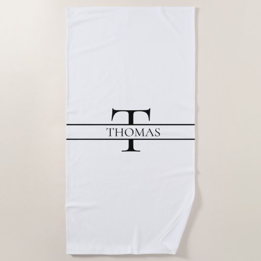 Serviette De Plage Élégant Monogramme Personnalisé Nom Personnalisé (Devant)