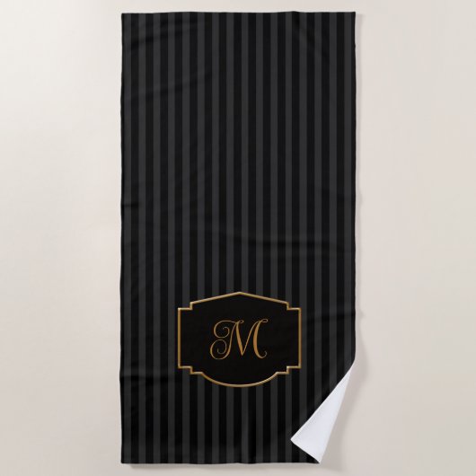 Serviette De Plage Élégant monogramme rayé raffiné (Devant)