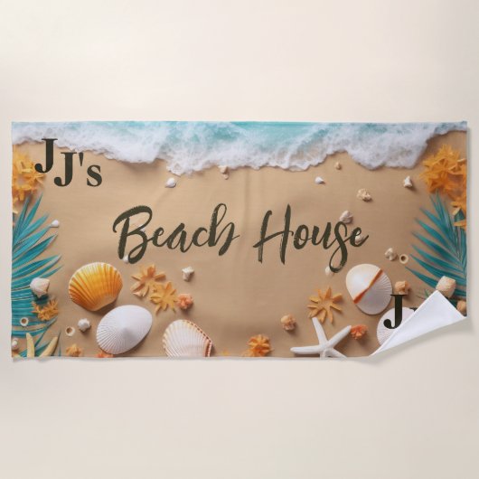 Serviette De Plage Élégant Monogramme Simple Beach House Seashore (Devant)