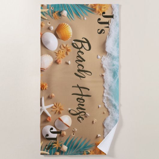 Serviette De Plage Élégant Monogramme Simple Beach House Seashore (Devant)