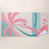 Serviette De Plage Élégant monogramme turquoise rose tropical minimal (Devant)