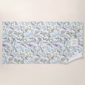Serviette De Plage Elégant Monogramme Vert Aquarelle Botanique (Devant)