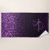 Serviette De Plage Élégant monogramme violet écriture pailletée stylé (Devant)