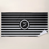 Serviette De Plage Élégant monogrammed noir et blanc rayures (Devant)