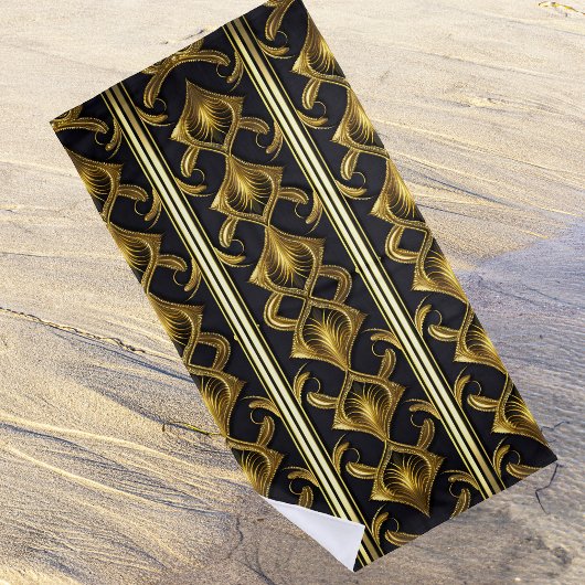 Serviette De Plage Elégant motif art déco en noir et or
