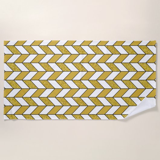 Serviette De Plage Élégant Motif Chevron en sanglier d'or (Devant)