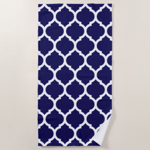 Serviette De Plage Élégant Motif de Quatrefoil Bleu Marocain