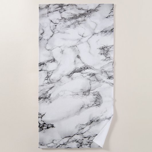 Serviette De Plage Élégant Motif Noir Et Marbre blanc (Devant)