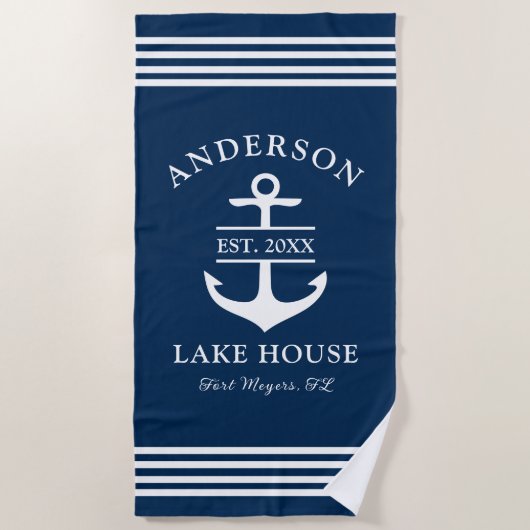 Serviette De Plage Elegant Navy Blue Custom Family Lake House (Devant)