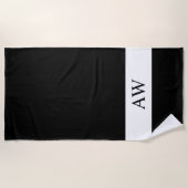 Serviette De Plage Élégant noir blanc Monogramme (Devant)
