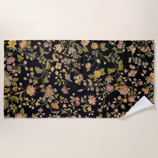 Serviette De Plage Élégant noir botanique floral (Devant)
