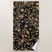 Serviette De Plage Élégant noir botanique floral (Devant)