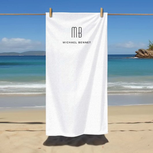 Serviette De Plage Élégant noir et blanc Monogramme