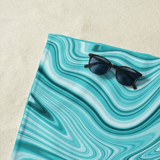 Serviette De Plage Élégant nom de script en marbre turquoise  (En situation)