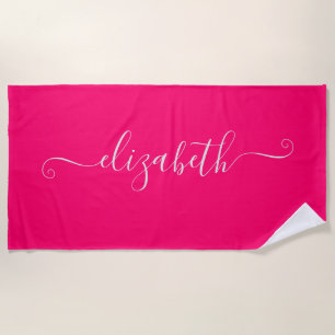 Serviette De Plage Élégant nom rose chaud Monogram Beach Towel