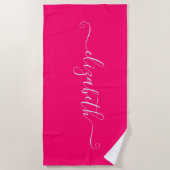 Serviette De Plage Élégant nom rose chaud Monogram Beach Towel (Devant)
