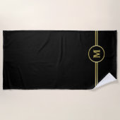 Serviette De Plage Élégant or Monogramme personnalisé sur noir (Devant)