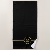 Serviette De Plage Élégant or Monogramme personnalisé sur noir (Devant)