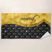 Serviette De Plage Élégant or noir faux rhinocéros monogramme (Devant)