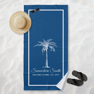 Serviette De Plage Elégant Palmier Blanc Bleu Personnalisé