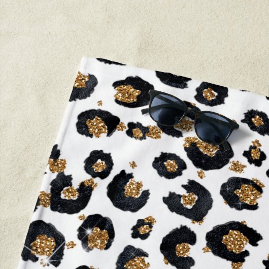 Serviette De Plage Élégant Parties scintillant d'or Motif Leopard (En situation)