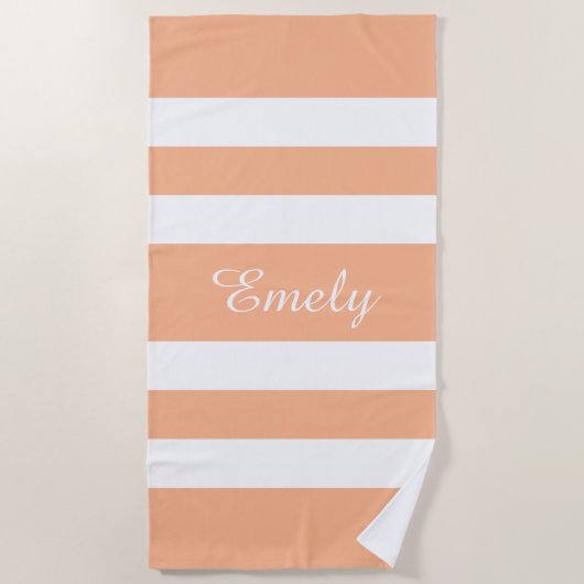 Serviette De Plage Élégant Rayures Rose Peach (Devant)