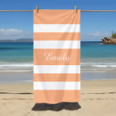 Serviette De Plage Élégant Rayures Rose Peach