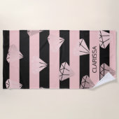 Serviette De Plage Élégant rose  or diamant bande motif (Devant)