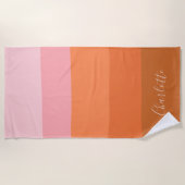 Serviette De Plage Élégant rose orange Abstrait rayures Nom du script (Devant)
