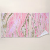 Serviette De Plage Elégant rose Parties scintillant argent  marbre Mo (Devant)