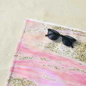 Serviette De Plage Elégant rose Parties scintillant argent  marbre Mo (En situation)