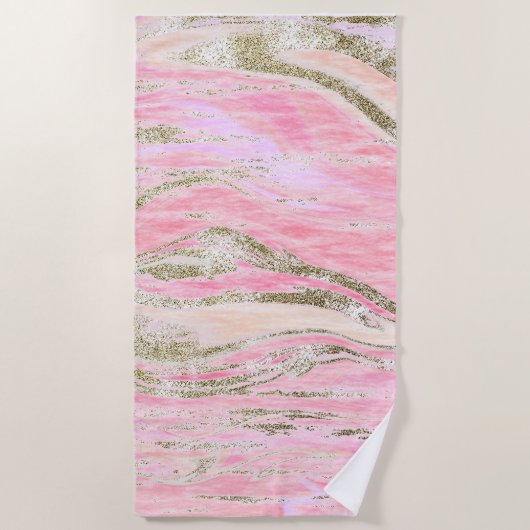 Serviette De Plage Elégant rose Parties scintillant argent  marbre Mo (Devant)