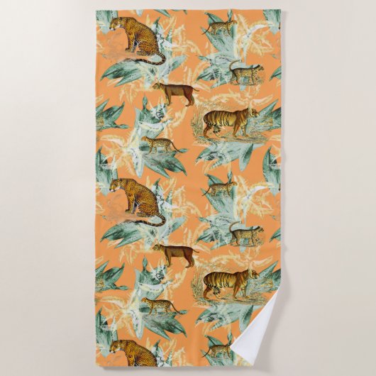 Serviette De Plage Élégant Safari Tropical Wild Cats Tiger Orange (Devant)