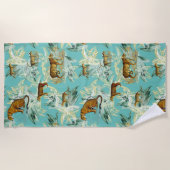Serviette De Plage Elégant Safari Tropical Wild Cats Tiger Turquoise (Devant)