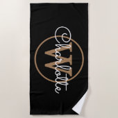 Serviette De Plage Élégant script de monogramme d'or noir (Devant)