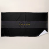 Serviette De Plage Elegant Script Monogram Black & Gold (Devant)
