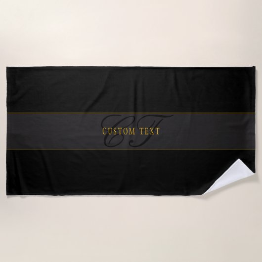 Serviette De Plage Elegant Script Monogram Black & Gold (Devant)