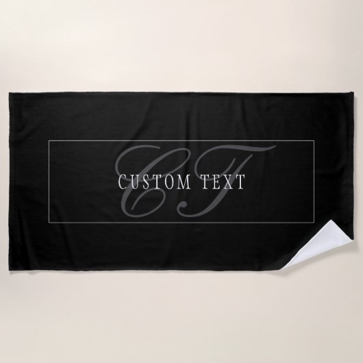 Serviette De Plage Élégant Script Monogramme modifiable noir gris bla (Devant)