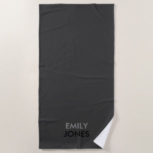 Serviette De Plage Elégant simple noir et gris personnalisé