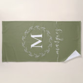 Serviette De Plage Élégant vert d'olive Monogramme de couronne person (Devant)