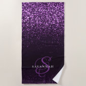 Serviette De Plage Élégant Violet Monogramme Script Parties scintilla (Devant)