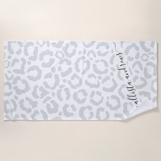 Serviette De Plage Elegant White Gray Leopard Cheetah Animal Print (Devant)