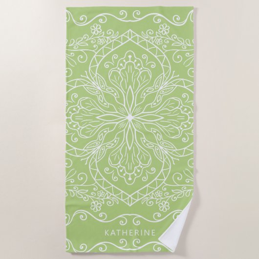 Serviette De Plage Élégante chaux moderne vert Nom personnalisé Manda (Devant)