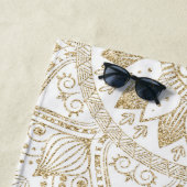 Serviette De Plage Elégante conception de points Mandala Or (En situation)