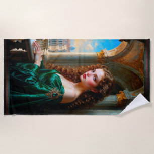 Serviette De Plage Élégante femme de la Renaissance en robe verte