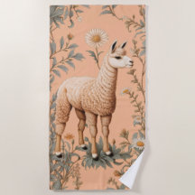 Élégante Lama et Fleurs de marguerite sur la pêche